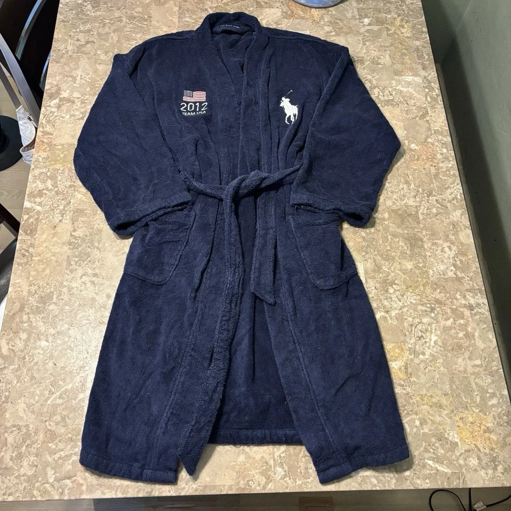 Polo Ralph Lauren 2012 Team USA Robe Mens Small Blue Terry Cloth Towel Olympics